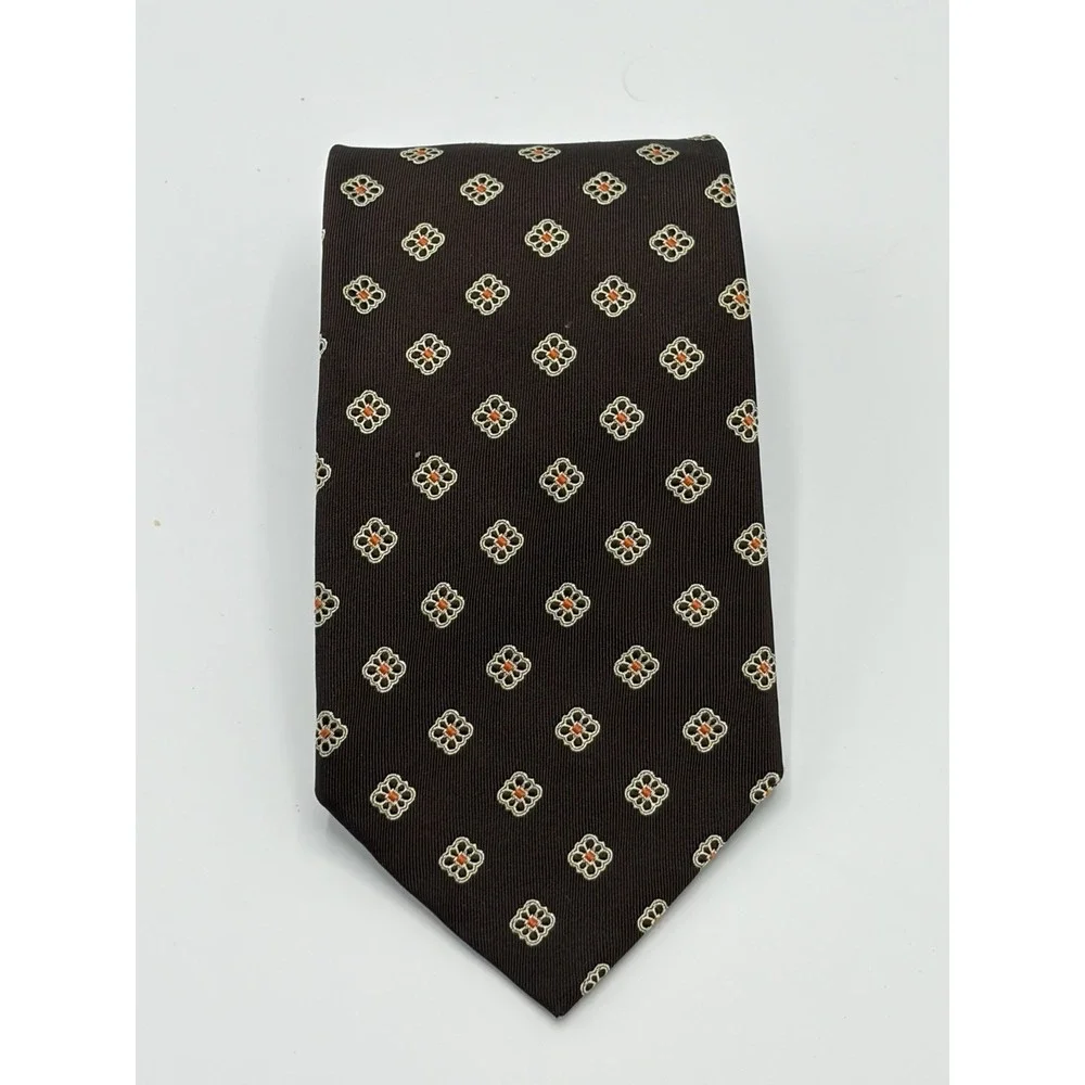 VTG Banana Republic‎ Tie 100% Italian Silk Floral Medallion Brown 56